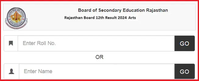RBSE 12th Arts Result 2024 Name wise