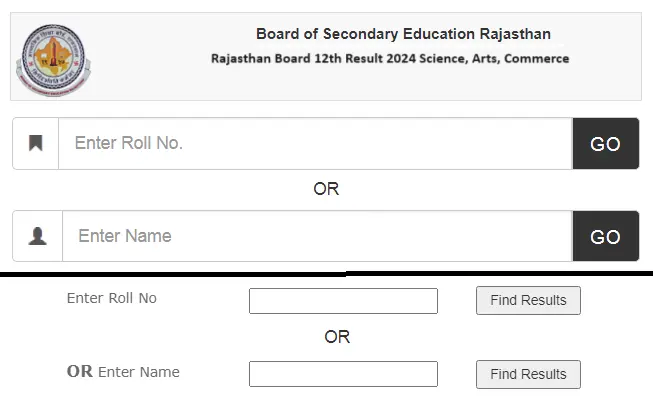 RBSE 12th Result 2024 Name wise