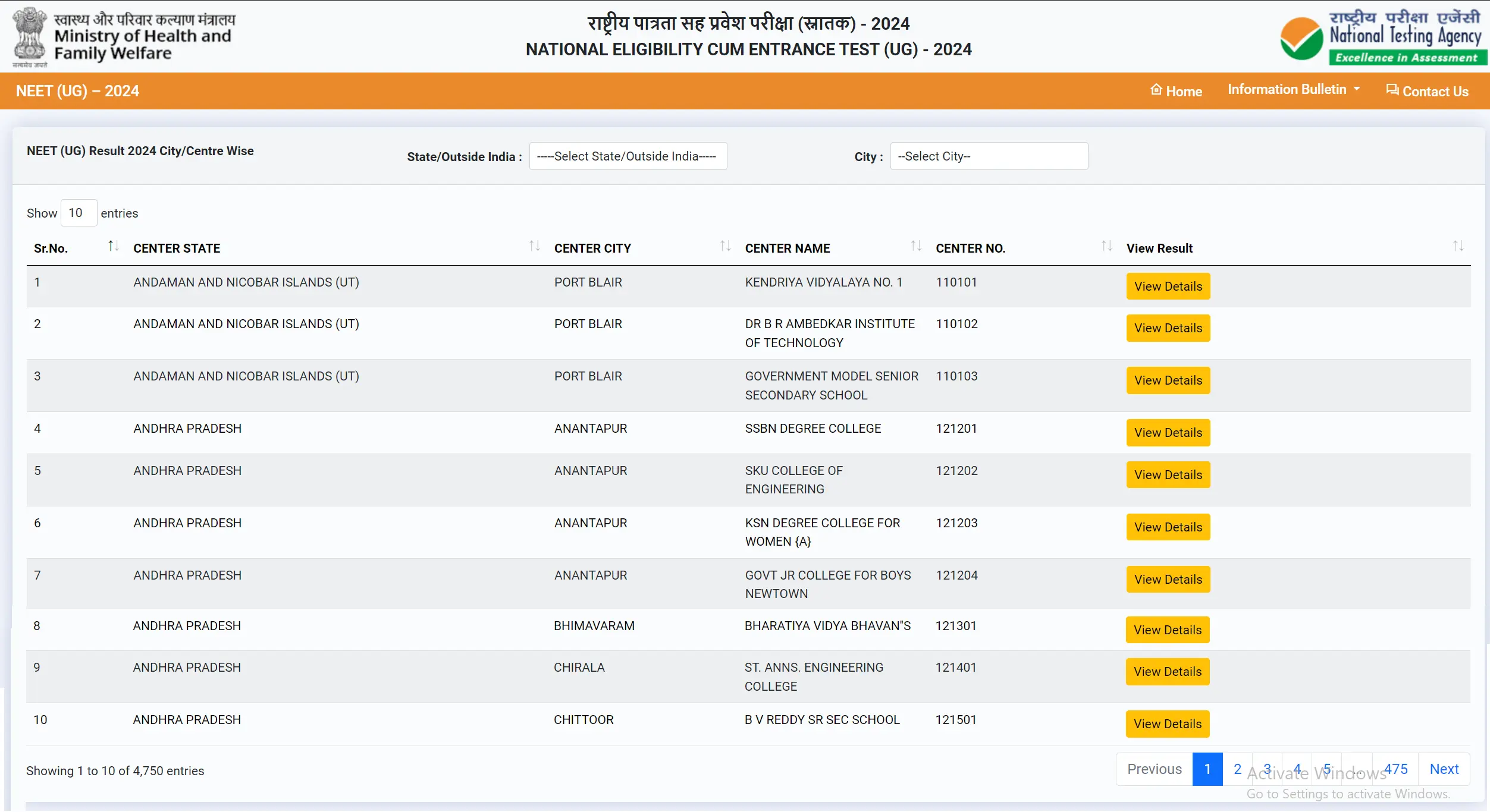 NEET Result 2024 city wise & center wise