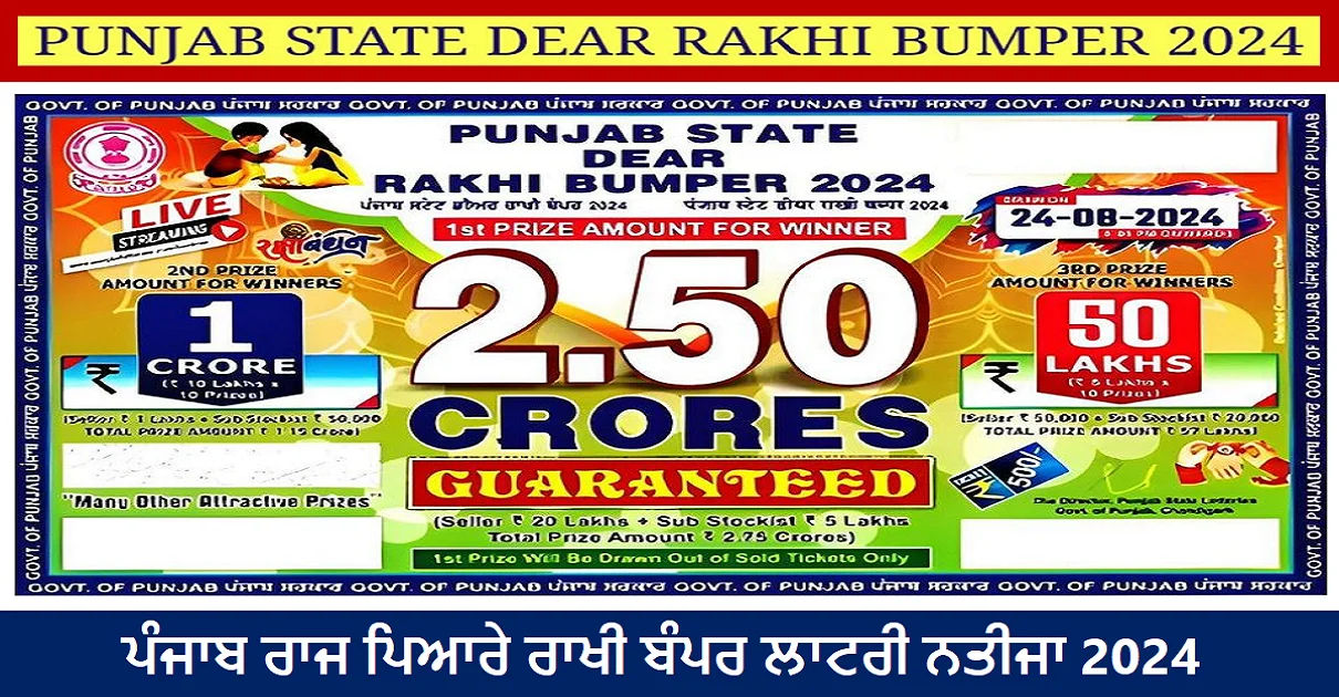 Punjab Dear Rakhi Bumper Lottery Result 2024 ਲਾਟਰੀ ਨਤੀਜੇ Prize List