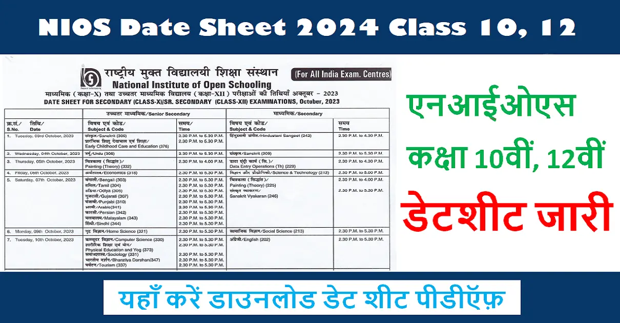 NIOS Date Sheet 2024